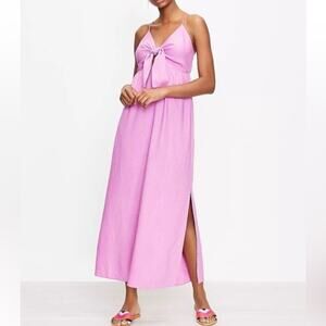 LOFT Beach Tie Front Linen Blend Pink Beachy Maxi Dress S